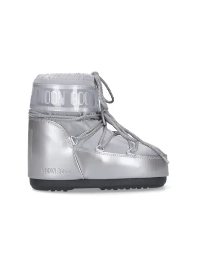 Moon Boot Satin Ankle Boots "icon Low Glance" In Silver