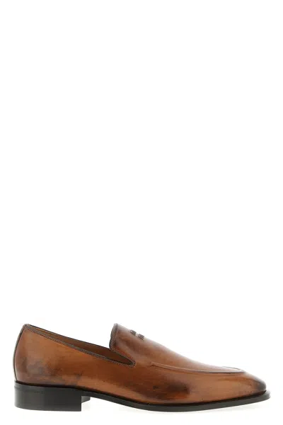 Miu Miu Embossed Logo Leather Mocassin Loafers In Brown