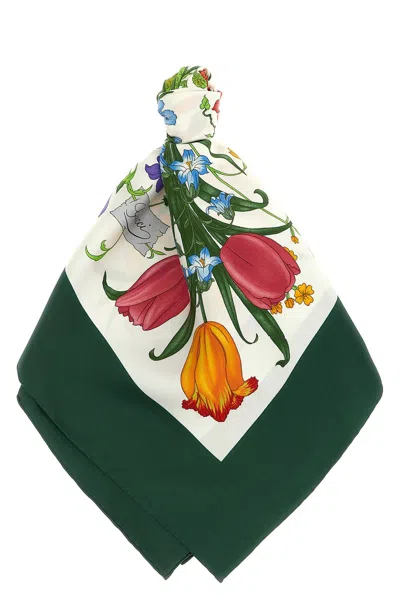 Gucci Floral Square Scarf Featuring Rolled Edges In Multi