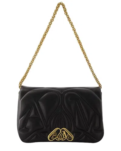 Alexander Mcqueen Alexander Mc Queen Seal Logo Small Leather Crossbody Bag In Black