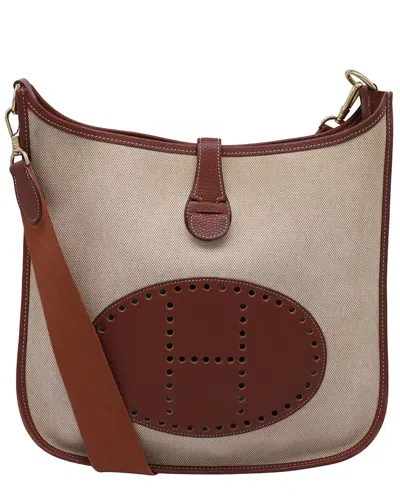 Pre-owned Hermes Hermès Brown Sheep Leather Toile Evelyne Ii Pm Bag (authentic Pre-loved)
