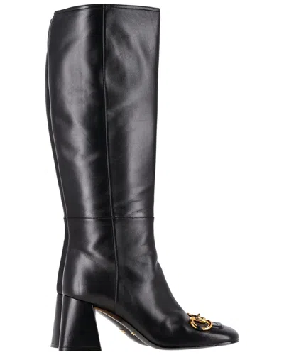 Gucci Women's Leather Horsebit Knee-high Boot (authentic Pre-loved) In Black