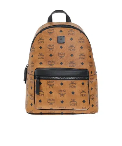 Mcm Stark Monogram Print Zipped Backpack In Brown