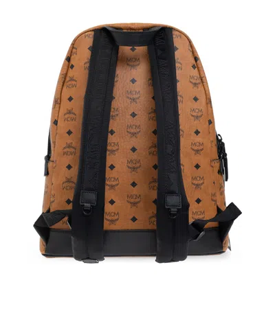Mcm Stark Monogram Print Zipped Backpack In Brown