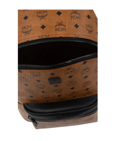 Mcm Stark Monogram Print Zipped Backpack In Brown