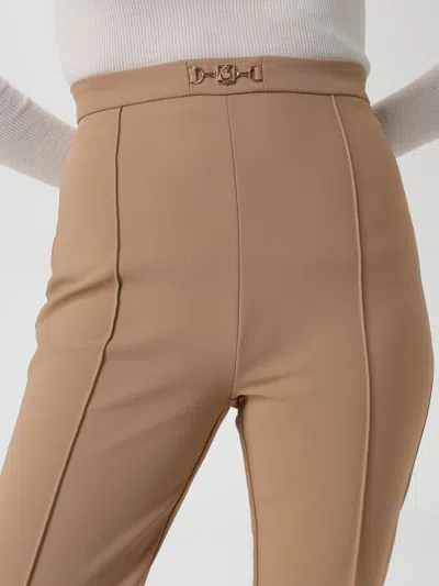 Elisabetta Franchi Horse-collar Button-button Wide-leg Pants In Brown