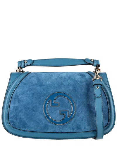 Gucci Blue Suede Large Blondie Top Handle Bag (authentic Pre-loved) In Blue