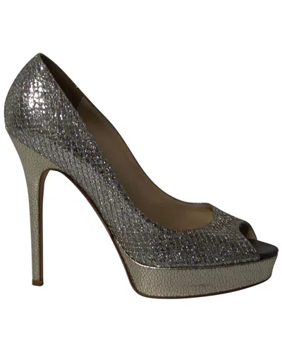 Jimmy Choo Dahlia Platform Peep Toe Pumps In Silver Glitter In Gray