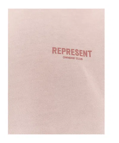 Represent Beige Oversized Hoodie With Snap-button Hood And Logo In Pink