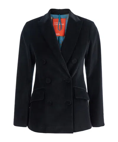 Merci Double-breasted Tailored Blazer With Velvet Texture In Black