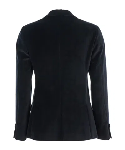 Merci Double-breasted Tailored Blazer With Velvet Texture In Black