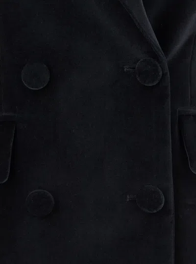 Merci Double-breasted Tailored Blazer With Velvet Texture In Black