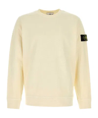 Stone Island Ivory Ribbed Knit Sweater With Crew Neckline In Multi