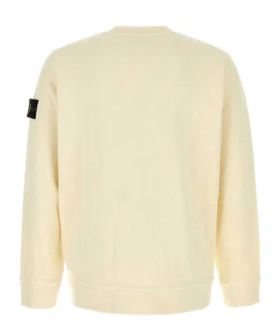 Stone Island Ivory Ribbed Knit Sweater With Crew Neckline In Multi