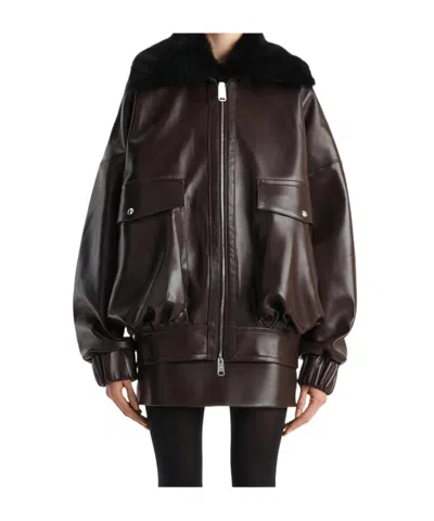 Khaite Daemon Oversized Leather Jacket With Shearling Collar In Black