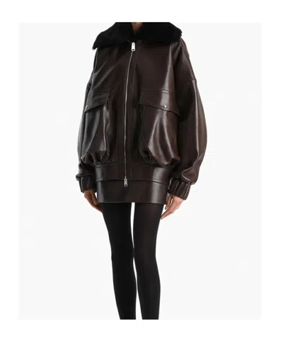 Khaite Daemon Oversized Leather Jacket With Shearling Collar In Black