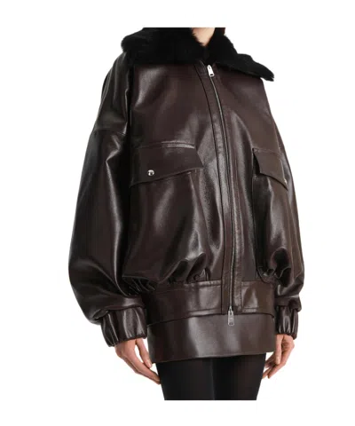 Khaite Daemon Oversized Leather Jacket With Shearling Collar In Black