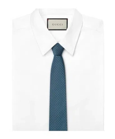 Gucci Silk Jacquard Tie Hexagonal Pattern In Blue