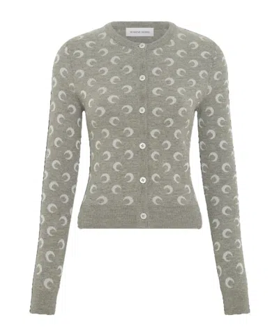 Marine Serre Crescent Moon Pattern Knit Cardigan In Gray