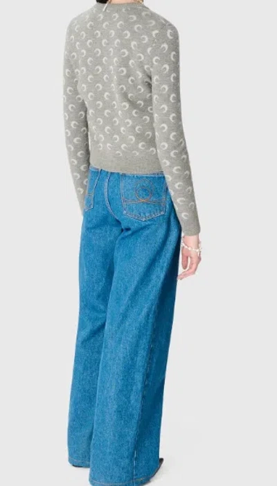 Marine Serre Crescent Moon Pattern Knit Cardigan In Gray