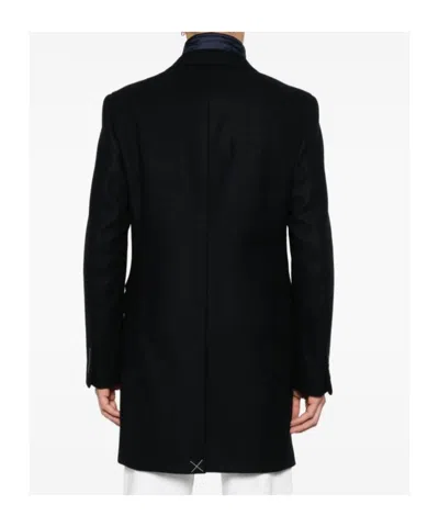 Fay Layered Navy Blue Coat With Button Fastening And Flap Pockets In Blue