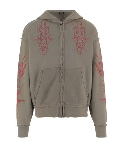 44 Label Group Ewigkeit Reverso Zip Green Sweatshirt In Brown