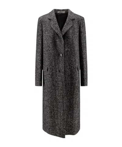 Tagliatore Herringbone Pattern Long Sleeve Coat In Gray