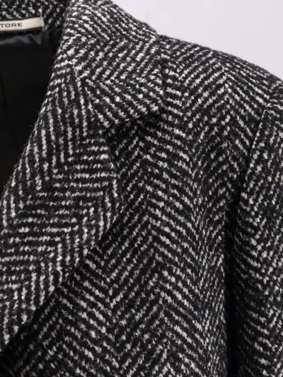 Tagliatore Herringbone Pattern Long Sleeve Coat In Gray