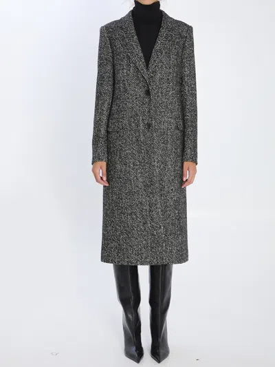 Tagliatore Herringbone Pattern Long Sleeve Coat In Gray