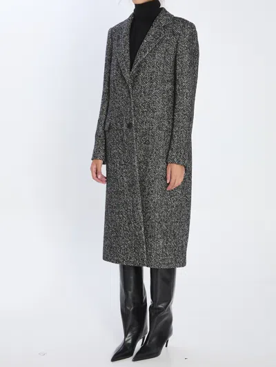 Tagliatore Herringbone Pattern Long Sleeve Coat In Gray