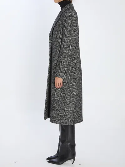 Tagliatore Herringbone Pattern Long Sleeve Coat In Gray