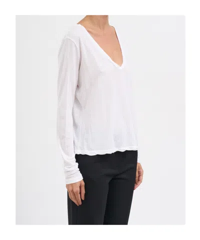 James Perse Stretch Rib Double Front Deep V Tee White In White