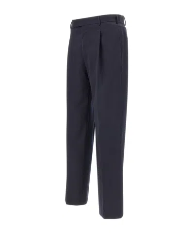 Pt Torino Tailored Wool Trousers With Pleats And Belt Loops In Blue