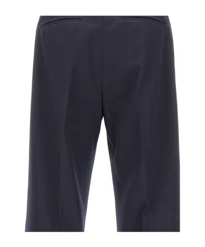 Pt Torino Tailored Wool Trousers With Pleats And Belt Loops In Blue