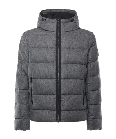 Fay Double-front Down Jacket In Carded Wool Flannel In Black