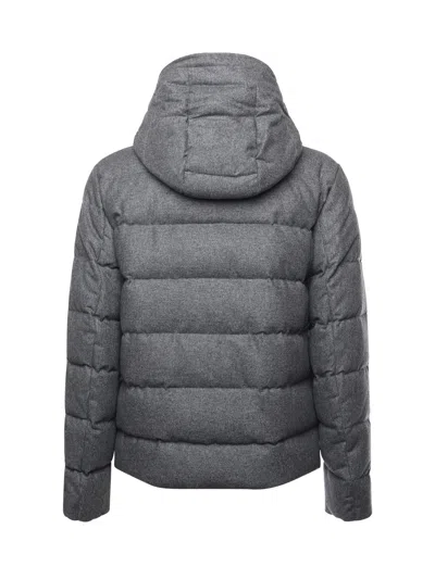 Fay Double-front Down Jacket In Carded Wool Flannel In Black