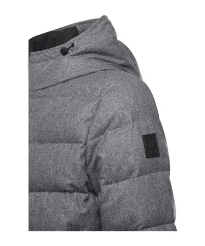 Fay Double-front Down Jacket In Carded Wool Flannel In Black