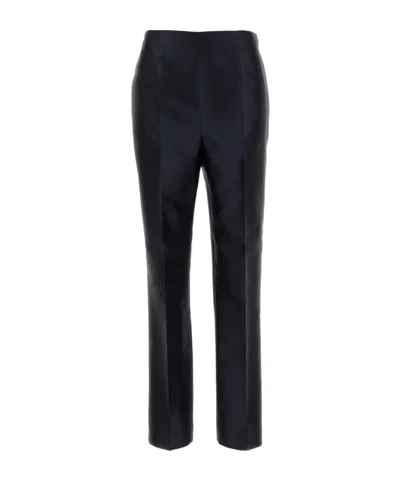 Alberta Ferretti Satin Finish Straight Leg Trousers With Pockets In Blue