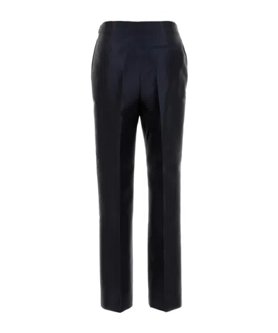 Alberta Ferretti Satin Finish Straight Leg Trousers With Pockets In Blue