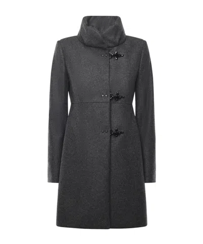 Fay Romantic Coat In Melange Wool Cloth In Black