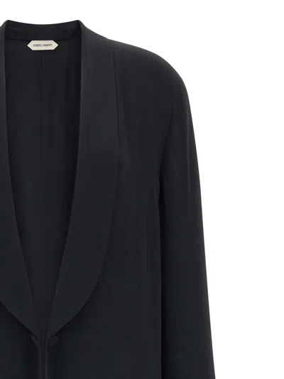Alberta Ferretti Longline Shawl Collar Silk Coat In Black