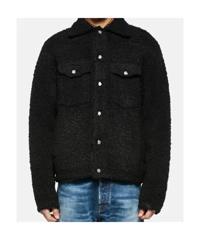 Laneus Textured Fabric Long Sleeve Jacket For Men In Black