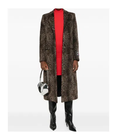 Msgm Leopard-print Single-breasted Coat In Brown