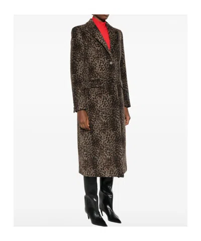 Msgm Leopard-print Single-breasted Coat In Brown