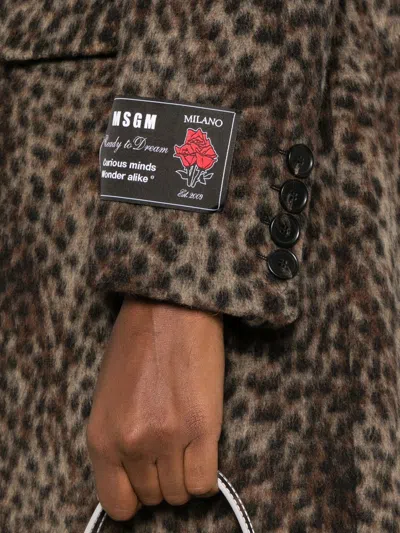 Msgm Leopard-print Single-breasted Coat In Brown