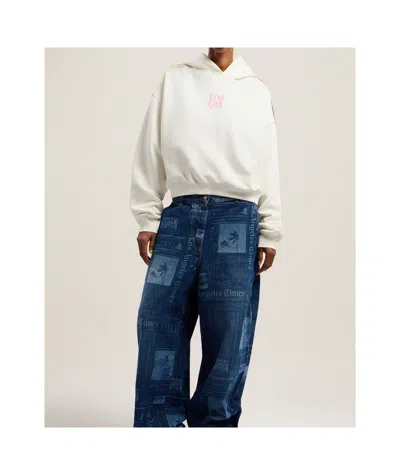 Palm Angels White Sweatshirt With Pink Embroidered Logo