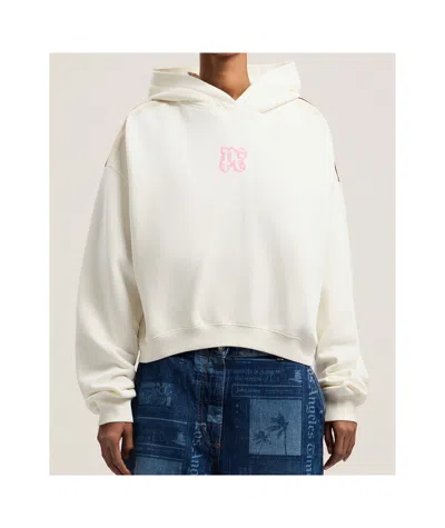 Palm Angels White Sweatshirt With Pink Embroidered Logo