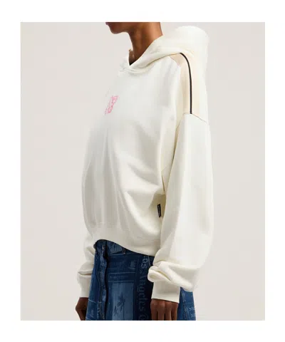 Palm Angels White Sweatshirt With Pink Embroidered Logo