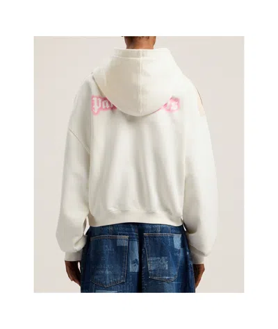 Palm Angels White Sweatshirt With Pink Embroidered Logo