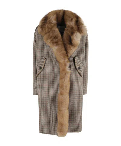 Bazar Deluxe Faux-fur Collar Houndstooth-pattern Coat In Multi
